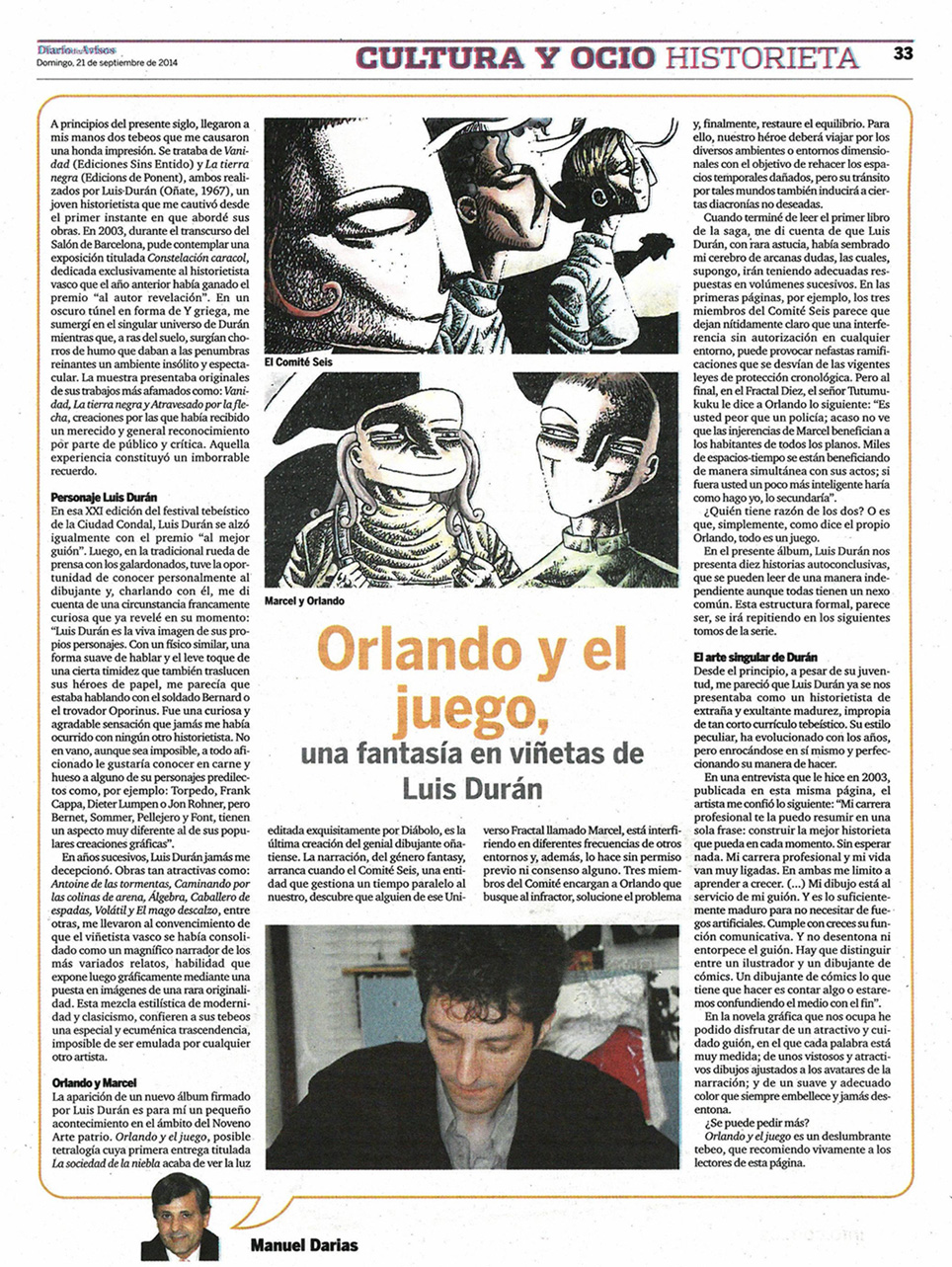 Resea De Orlando y el juegoen Diario de Avisos